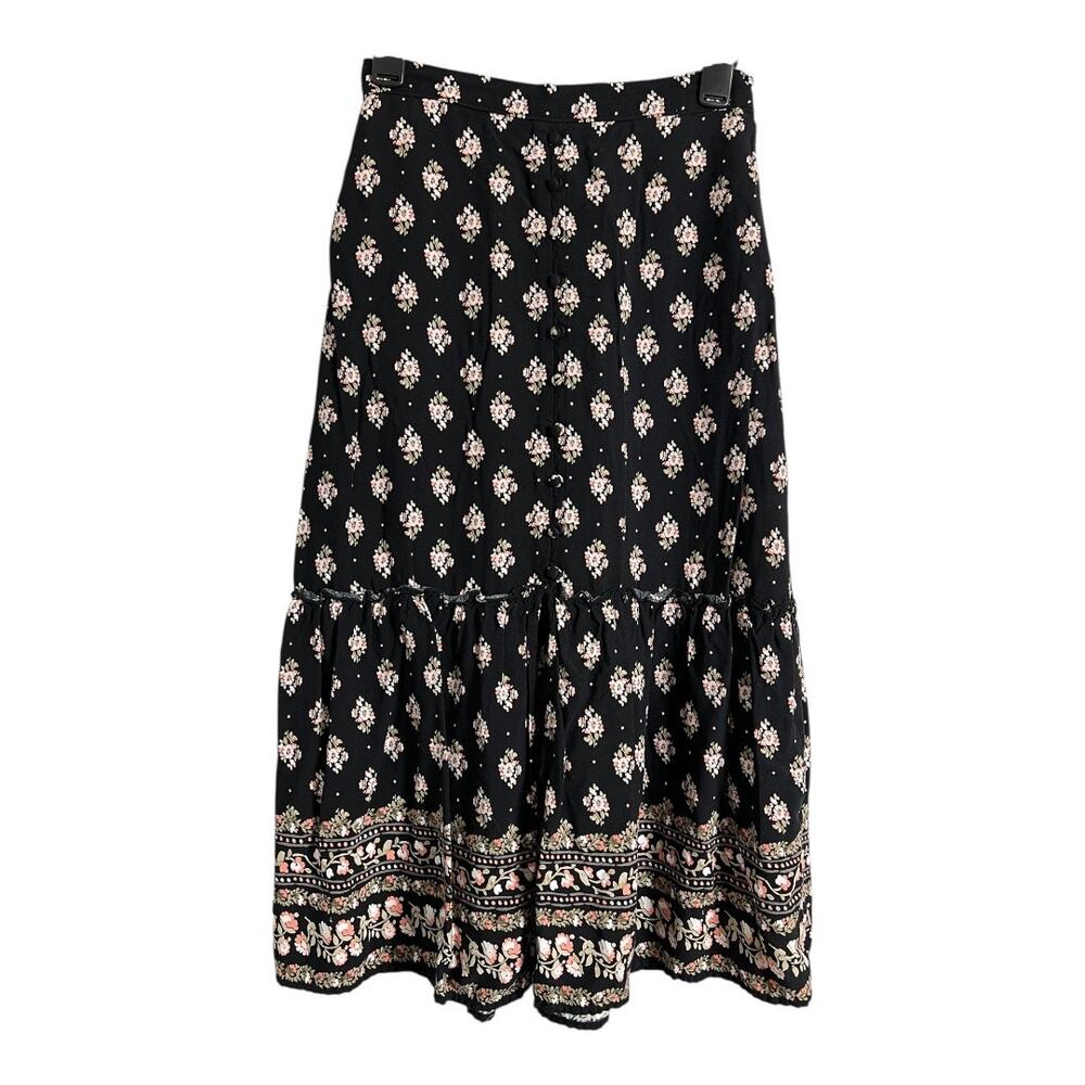 Hollister Black Floral Midi Skirt